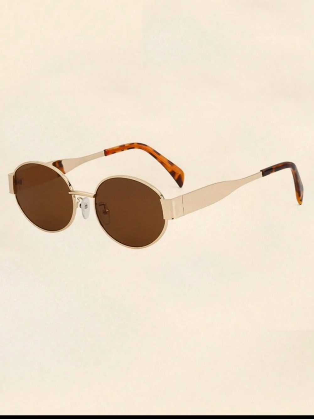 Gold Frame Oval Sunglasses - Black and Brown Lenses - Picture 2 of 4